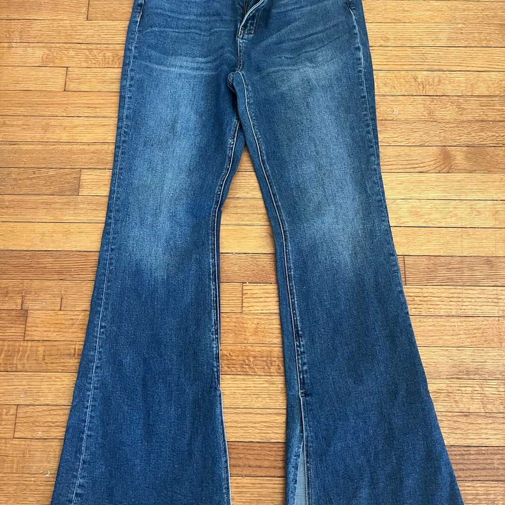 VERVET BY FLYING MONKEY Dark Blue Flare Wide-Leg Jeans